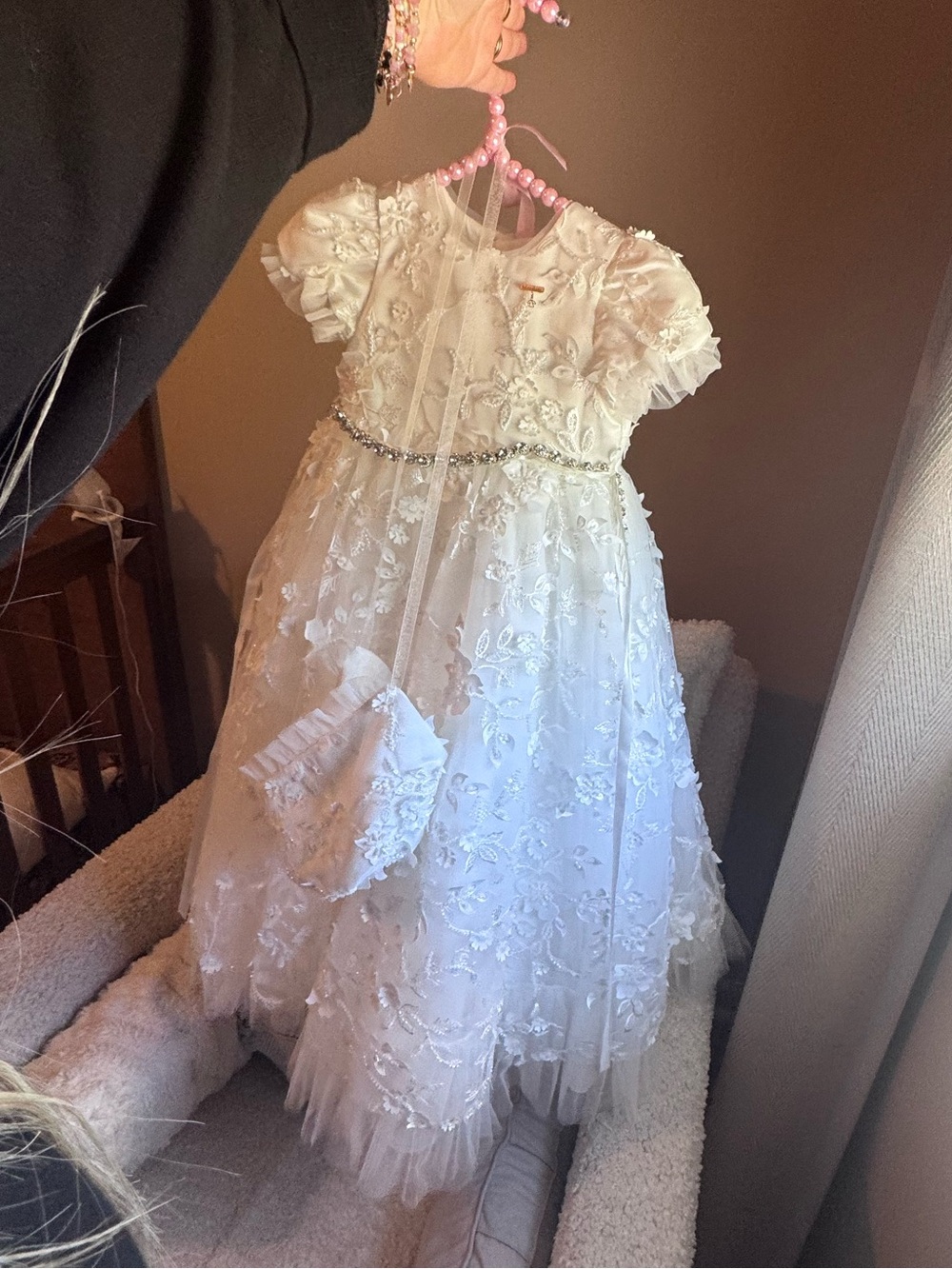 Couture luxury white embroidered beaded baptism dress size 9 month
